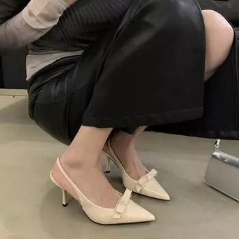 French apricot pointed high heels bag head sandals fairy shoes 2025 spring and summer temperament socialite black single shoes 35 белый