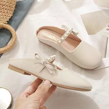 French bag head half slippers women s outer wear 2025 spring and summer new fashion large size flat single shoes ins sandals 34