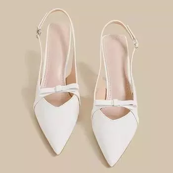 French bag head sandals women s 2025 summer new white patent leather pointed head temperament thin heel wear bow shoes 34