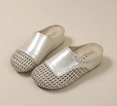 French bag head slippers summer new hole shoes hollow Roman mesh shoes one pedal sandals popular wedge heel women s shoes 35