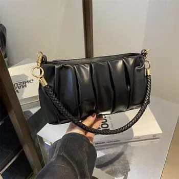 French bag women s 2025 shoulder messenger bag premium texture pleated underarm cloud bag белый