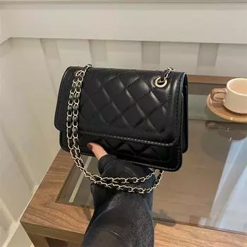 French bag women s bag 2025 new fashion versatile shoulder messenger bag diamond chain bag чёрный