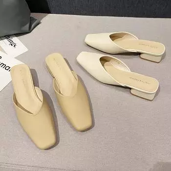French baotou half slippers female spring and summer 2024 new Internet celebrity without heel lazy outer thick heel 2833-16 35 абрикосовый