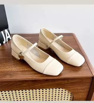 French beautiful Mary Jane shoes women s shoes 2025 new spring and autumn shoes thick heels high heels square head shallow mouth single shoes women 34