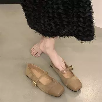 French black Mary Jane shoes, spring and autumn 2025 new models with skirts, single shoes, shallow mouth word with flat women s shoes 35 чёрный