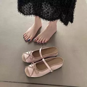 French bow ballet heightening bag head half slippers women s outer wear spring and summer 2025 new satin shoes 35 розовый