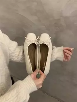 French bow ladies Shoes 2025 New shallow mouth Shoe Fashion elegant Flats Women s square toe comfortable shoes Zapatos Mujer 35