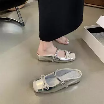 French bow small inner height half slippers women wear 2025 summer fashion pink bag head cool slippers 35