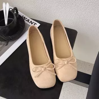 French bow square head ballet shoes girl 2025 new fairy wind one pedal flat Mary Jane single shoes 35 розовый