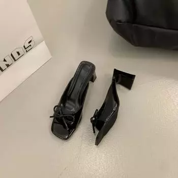 French bow thick heel cool slippers women s outerwear 2025 new summer large size fish mouth open-toed high heels 35