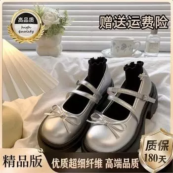 French bow thick sole height increase Mary Jane shoes women s 2025 new summer wear with skirt retro single shoes 35