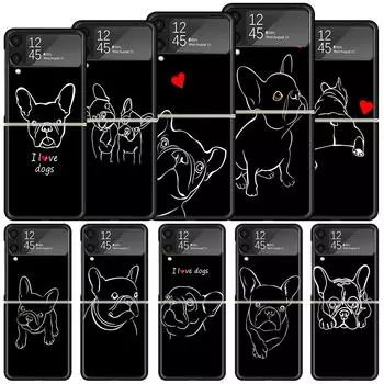 French Bulldog Black White Shockproof Hard Case For Samsung Galaxy Z Flip 4 3 5G Phone Cover Z Flip3 Flip4 Black Fundas Matte Sh Samsung Z Flip 4