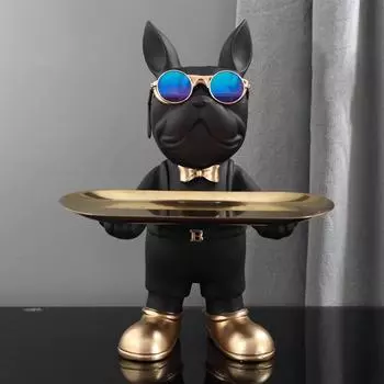 French Bulldog Figure Key Candy Container Entrance Craft Animal Figurine Craft Multifunctional Desktop Decoration чёрный