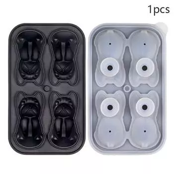 French Bulldog Ice Tray Silicone Durable Not Easily Deformed Portable Drinkware Accessories Household Ice Mold Four Grid Cartoon