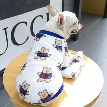 French Bulldog Small and Medium Dog Dog Cat Warm Fleece Dog Bipod Printed Cat Supplies Pet Clothes XS (bust 30 back length 20cm)