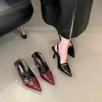 Французские бордовые туфли-стилеты с острым носком женские весенние, летние и летние черные туфли-сандалии с закрытым носком на высоком каблуке 35 бордовый