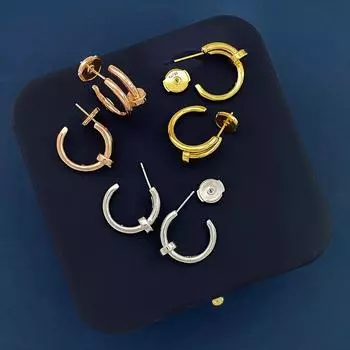 French C-Shaped Simple Smooth Nail Earrings Men S And Women S Fashion Versatile Stud Earrings Jewelry