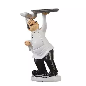 French Chef Figurine Kitchen Ornaments Resin Cook Statue Holding Tray