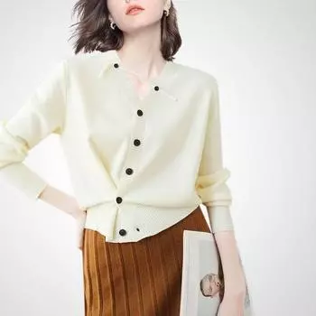 French Classy Stylish Pullover Stripe Knitwear Apricot color 2XL