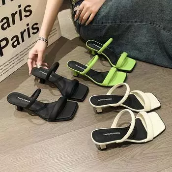 French cool slippers women s outer wear summer 2025 new fashion high-end temperament thin heel high heel one-word drag 35