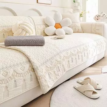 French Cream Style Cotton Sofa Cushion Fabric All Year Round Neutral Minimalist New Arrival Non Slip Sofa Cushion Cover Towel Zhuo Fuyi beige 30*50 pillow case