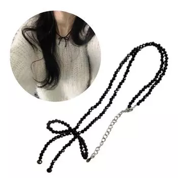 Французское хрустальное ожерелье-бантик с регулируемой длиной, удобное украшение на ключицу для женщин и девочек чёрный