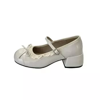 French design lace lace bow Mary Jane shoes women s 2025 new summer skirt light mouth single shoes 35