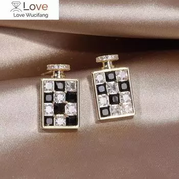 Французские элегантные серьги в форме флакона духов с покрытием из настоящего золота 14 карат AAA, полностью черные и белые циркониевые, роскошные женские серьги для свадебной вечеринки