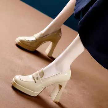 Французские элегантные туфли с квадратным носком на очень высоком каблуке для женщин, для поездок на работу, на платформе, не утомляющие ноги, неглубокий носок, толстые туфли для одного заказа 34 чёрный