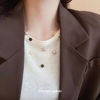 French Elegant Tiger Eye Pearl Necklace - Women s Autumn/Winter Fashion, Versatile Sweater Chain, High-End Niche Jewelry