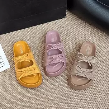 French evening breeze bow baotou one-and-a-half slippers 2025 new versatile soft bottom not tired feet Boken sandals 35 розовый