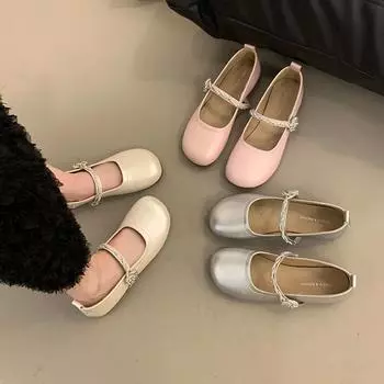 French evening breeze round toe pumps women s flat spring Korean version gentle fairy Mary Jane small leather shoes 35 серебряный