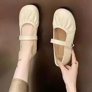French evening breeze silver Mary Jane shoes 2025 new spring temperament fairy grandma shoes flat ballet shoes 35