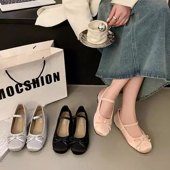 French evening breeze single shoes women s 2025 spring and autumn new black skirt Mary Jane shoes soft leather shallow mouth ballet shoes 35 чёрный