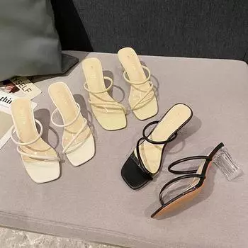 French evening slippers women s outer wear 2025 new summer versatile niche high-end fairy X189-17 high heel 35 абрикосовый