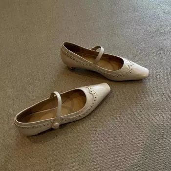 French evening wind kitten and Mary Jane shoes women s retro one-word rivets shallow mouth single shoes 34