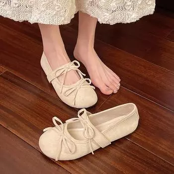 French Evening Wind Mary Jane Shoes Double Bow Soft Sole Single Shoes Ballet Shoes Early Spring Flats Women s Shoes with Skirts 35