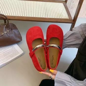 French Evening Wind Single Shoes Women s 2025 Spring New Flat-bottomed Mary Jane Women s Shoes Soft-soled Skirts Gentle Doudou Shoes 35 жёлтый