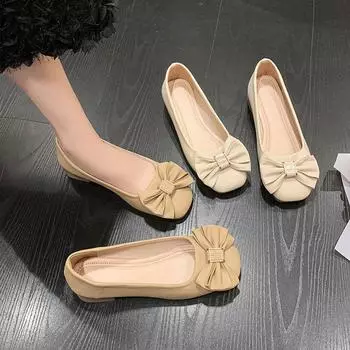 French evening wind single shoes women s thick heel soft sole 2025 new spring and autumn versatile bow light mouth gentle wind Doudou shoes 35