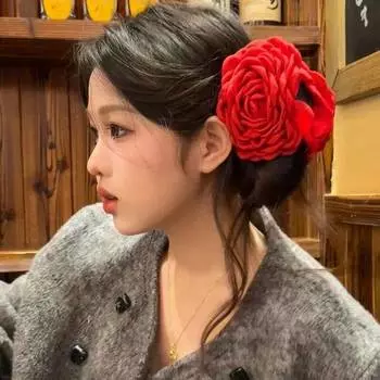 French Fabric Rose Flower Hair Claw Clip Women Elegant Plastic Shark Hair Grab Clamp Women Hairpin Girl Fashion Hair Accessories