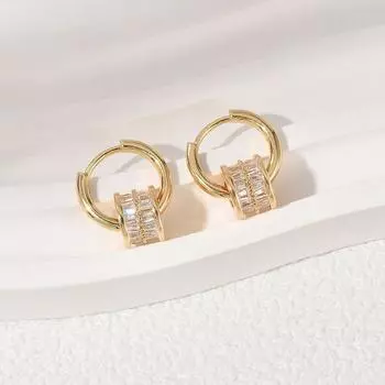 French Fancy Small Waist Elegant Earrings One Style for Dual-Wear Zircon Earrings Daily Work Clothing to Make round Face Thin-Looked Ornament Gold(Gift box)