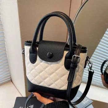 French Fashion Handbag Women S Bag Casual Diamond Bucket Bag Contrasting Messenger Bag серебряный