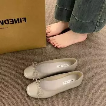 French flat-bottomed bow light-mouth round-headed ladyshoes lazy one-pedal comfortable soft-soled ballet shoes patent leather single shoes women 35 бордовый