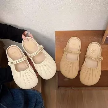 French flat-bottomed round head late evening breeze gentle single shoes fairy shoes 2025 spring and summer new Xiaoxiangfeng Doudou shoes 35