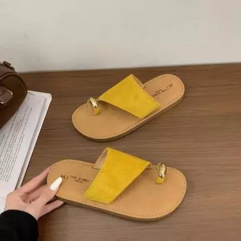 French flat-bottomed toe slippers women s 2025 summer new flat-bottomed fashion versatile lazy toe beach cool slippers 35