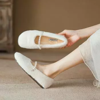 French fluffy shoes women s winter wear soft platform new Internet celebrity Doudou shoes velvet cotton shoes large size women s shoes 41-43 33