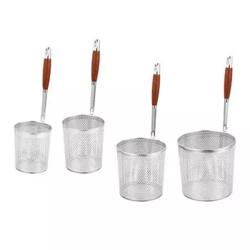 French Fries Basket Food Dumpling Strainer Spaghetti Strainer Spoon Frying Food Basket Deep Fryer Basket for Baking Chips 12cm Dia