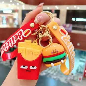French Fries Hamburg Key Chain Hot Dog Bag Decoration Sweet PVC Pendant Children French Fries