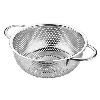 French Fries Rice Wash Strainer Colander Basket Stainless Steel Spoon Filter Fruit Vegetable 22.7x20.9x7.2cm