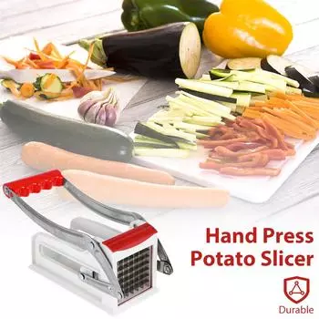 French Fry Cutter Stainless Steel Potato Chipper Fast Cutting Potato Chip Cutter with 25/49 Holes Blades Manual Food Slicer синий